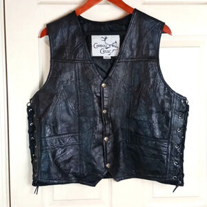 CARIBOU CREEK Mens Lambskin Leather Patchwork Snap Vest Sz Medium